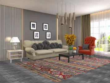 Striped Wool Kazak Oriental Area Rug 7x10