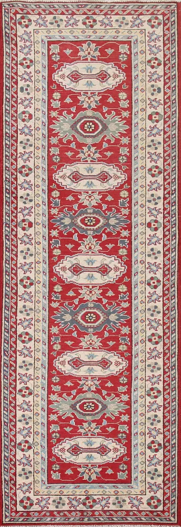 Wool Red Kazak Oriental Runner Rug 2x10