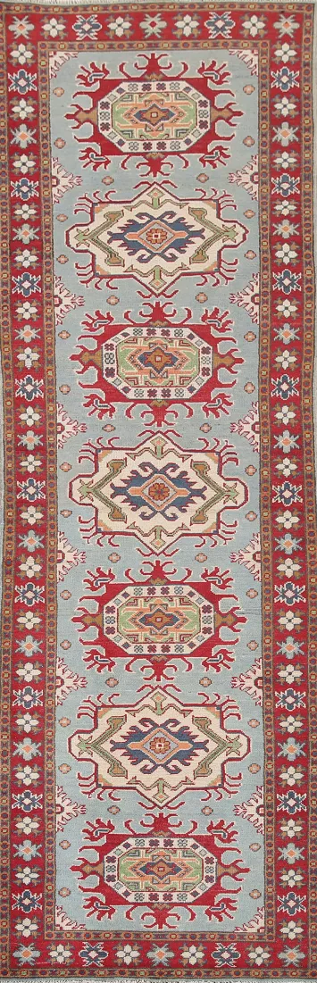 Light Blue Kazak Oriental Runner Rug 3x10