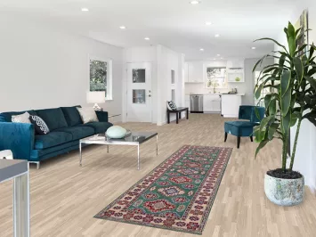 Green Geometric Kazak Wool Runner Rug 3x10