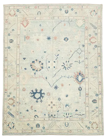 Light Blue Oushak Vegetable Dye Turkish Rug 9x12