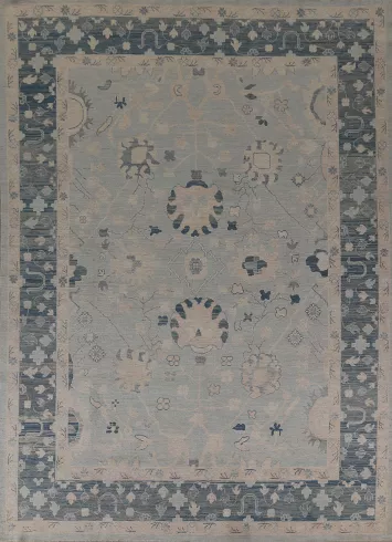 Light Blue Oushak Vegetable Dye Wool Area Rug 9x12