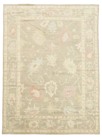 Muted Green Oushak Vegetable Dye Turkish Rug 9x12