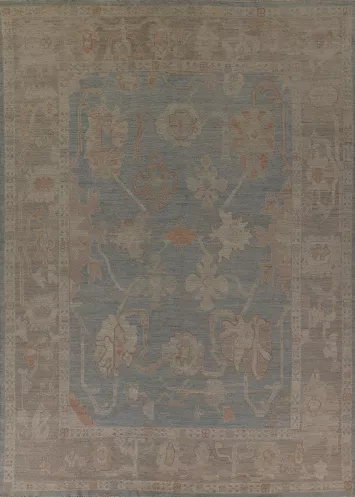 Vegetable Dye Blue Oushak Turkish Area Rug 9x12