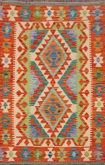 Geometric Wool Multicolor Kilim Oriental Rug 3x4