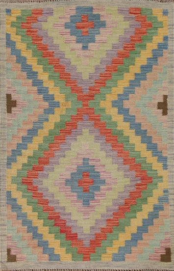 Geometric Wool Kilim Oriental Foyer Rug 3x4