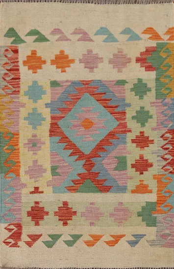 Geometric Wool Kilim Oriental Foyer Rug 3x4