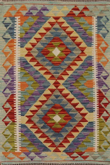 Geometric Wool Kilim Oriental Foyer Rug 3x4