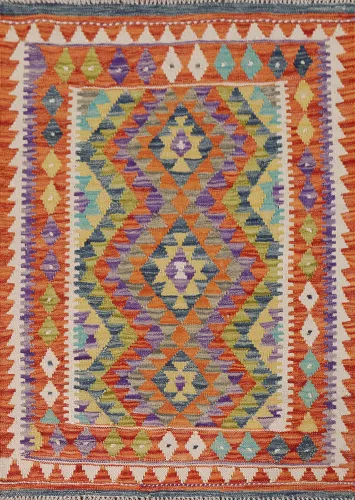 Geometric Wool Kilim Oriental Accent Rug 3x4