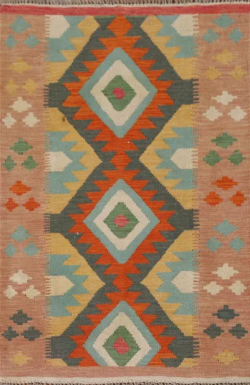 Multicolor Kilim Reversible Wool Rug 3x4