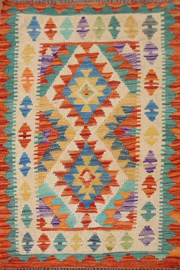 Multicolor Kilim Reversible Wool Rug 3x4