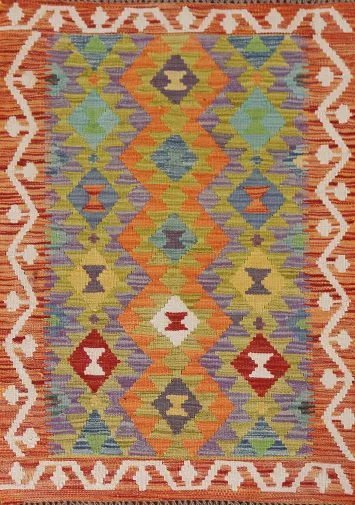 Geometric Wool Kilim Oriental Accent Rug 3x4