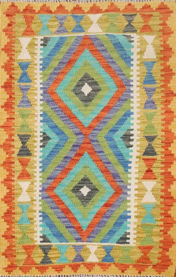 Geometric Wool Kilim Oriental Rug 3x4
