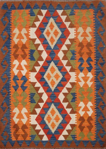Multicolor Wool Kilim Oriental Foyer Rug 3x4
