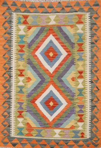 Multicolor Kilim Reversible Wool Rug 3x4