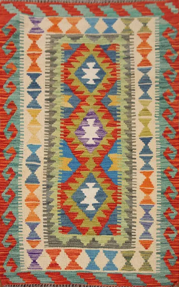 South Western Wool Kilim Oriental Accent Rug 3x4