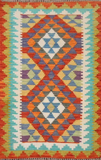 Multicolor Kilim Reversible Wool Accent Rug 3x4