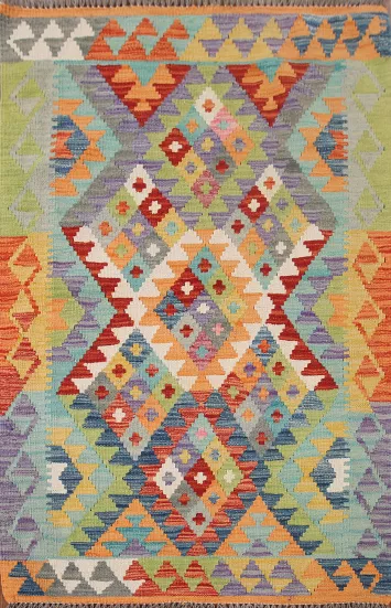 Multicolor Kilim Reversible Wool Foyer Rug 3x4