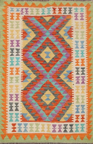Geometric Kilim Reversible Wool Foyer Rug 3x4