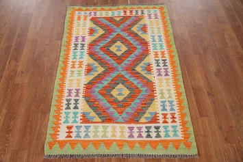 Geometric Kilim Reversible Wool Foyer Rug 3x4
