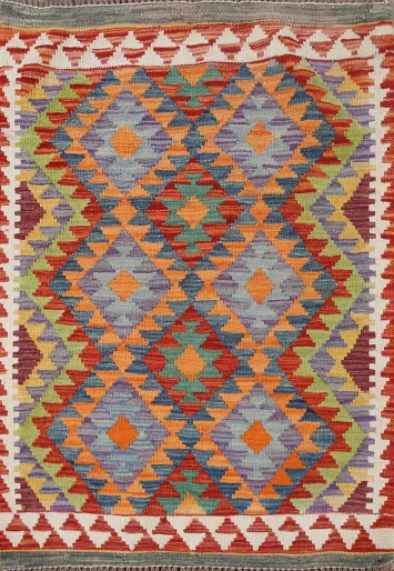 Geometric Wool Kilim Oriental Accent Rug 3x4