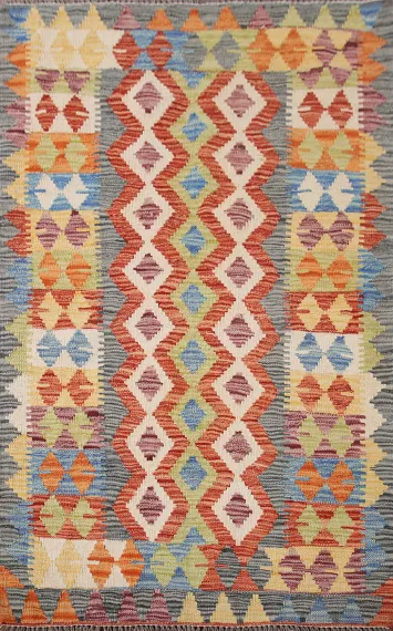 Multicolor Kilim Reversible Wool Rug 3x4