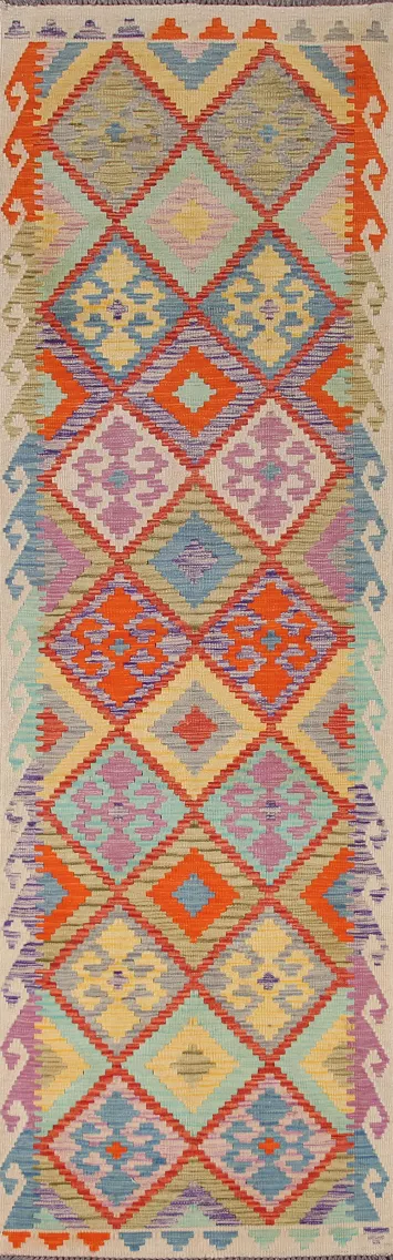 Multicolor Wool Kilim Oriental Runner Rug 3x10