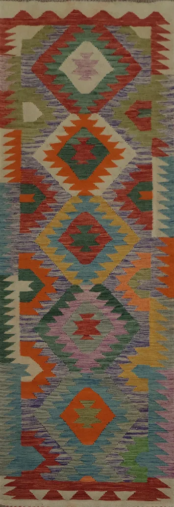 Artistic Kilim Runner Rug 3x10 with Bold Intricate Patterns