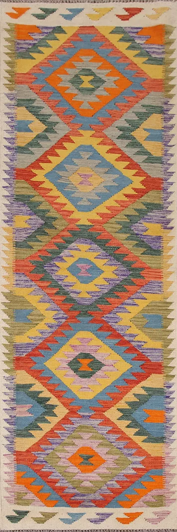 South Western Kilim Wool Runner Rug 3x10