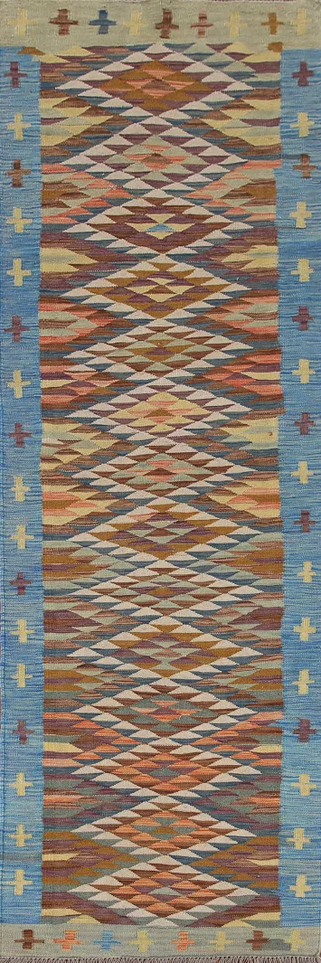 Reversible Wool Kilim Oriental Runner Rug 3x10
