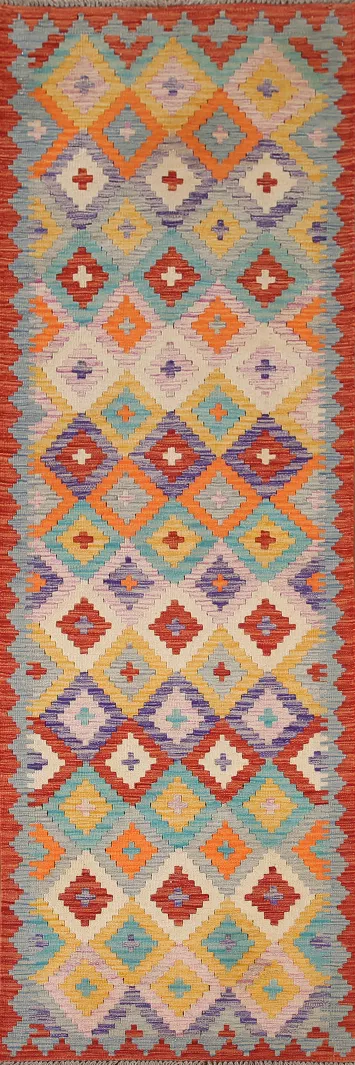 Geometric Kilim Oriental Runner Rug 3x9