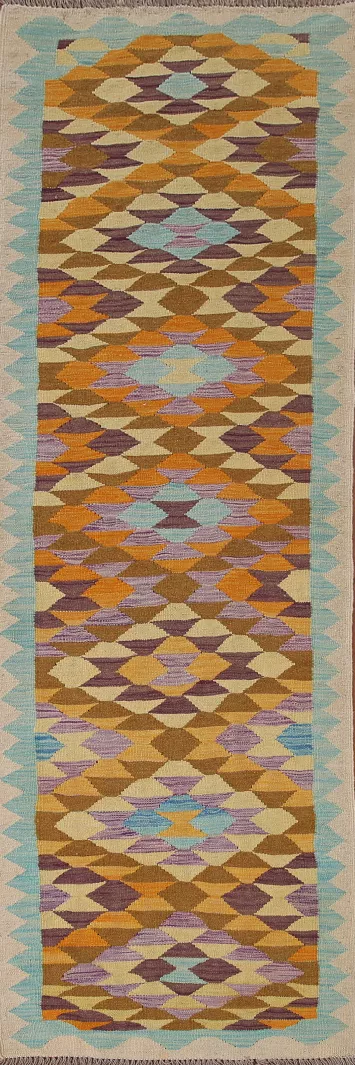 Reversible Wool Kilim Oriental Runner Rug 3x10