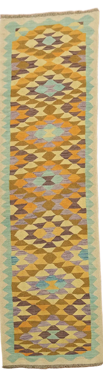Reversible Wool Kilim Oriental Runner Rug 3x10