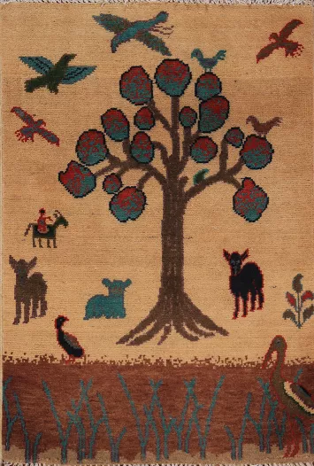 Hunting Animals Design Kazak Wool Rug 2x3