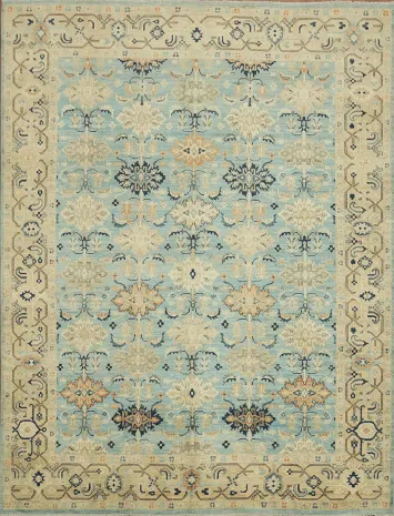 Vegetable Dye Sultanabad Ziegler Light Blue Traditional Area Rug 9x12