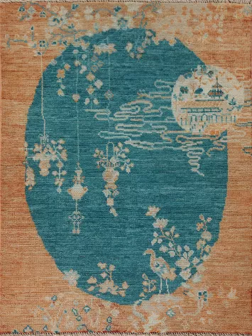 Vegetable Dye Oushak Turkish Foyer Rug 3x4