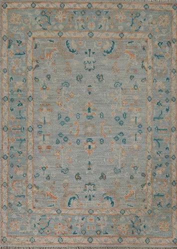 Floral Blue Oushak Vegetable Dye Accent Rug 3x4