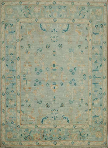 Floral Blue Oushak Vegetable Dye Accent Rug 3x4