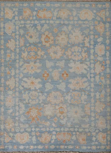Blue Oushak Vegetable Dye Turkish Rug 3x4