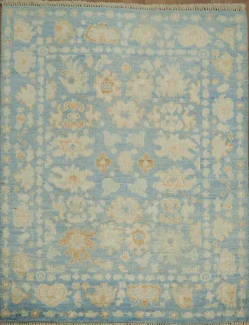 Blue Oushak Vegetable Dye Turkish Rug 3x4