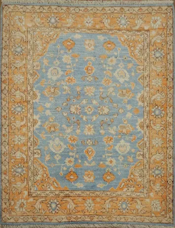 Floral Blue Oushak Vegetable Dye Wool Rug 3x4