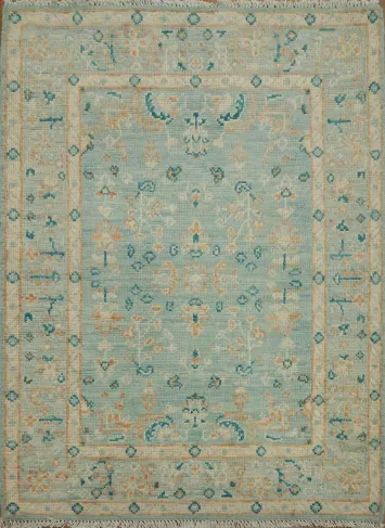 Light Blue Oushak Vegetable Dye Wool Rug 3x4