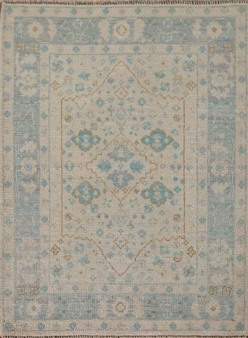 Vegetable Dye Oushak Turkish Foyer Rug 3x4