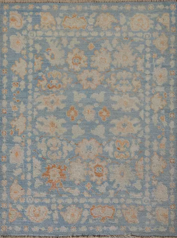 Floral Blue Oushak Vegetable Dye Wool Rug 3x4