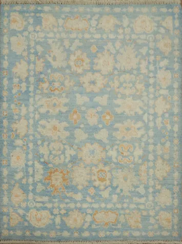 Floral Blue Oushak Vegetable Dye Wool Rug 3x4