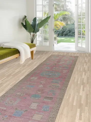 Vegetable Dye Art Deco Chinese Runner Rug 3x12