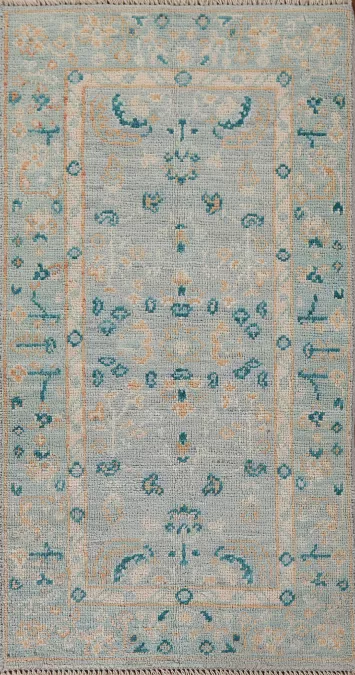Blue Oushak Vegetable Dye Turkish Foyer Rug 2x4