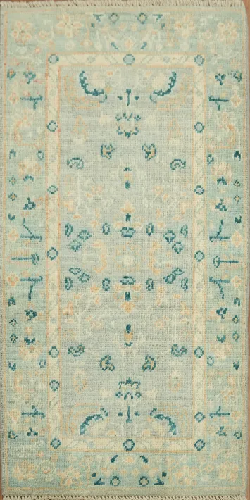 Blue Oushak Vegetable Dye Turkish Foyer Rug 2x4