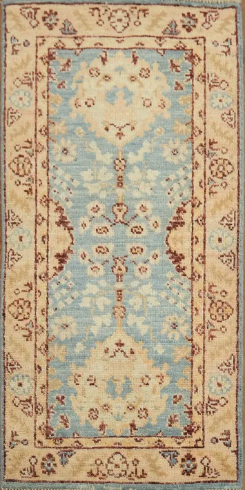 Vegetable Dye Blue Oushak Turkish Foyer Rug 2x4