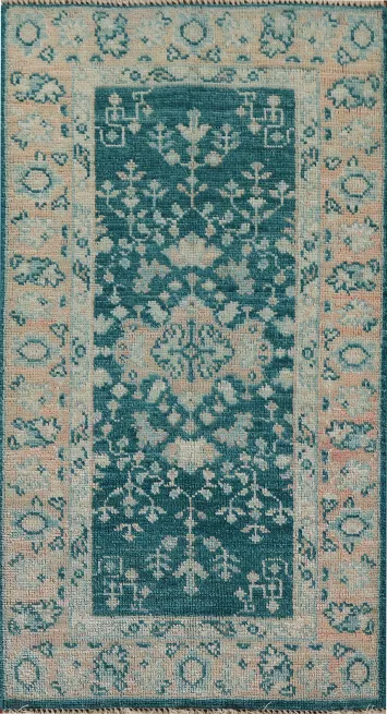 Vegetable Dye Oushak Green Wool Accent Rug 2x4
